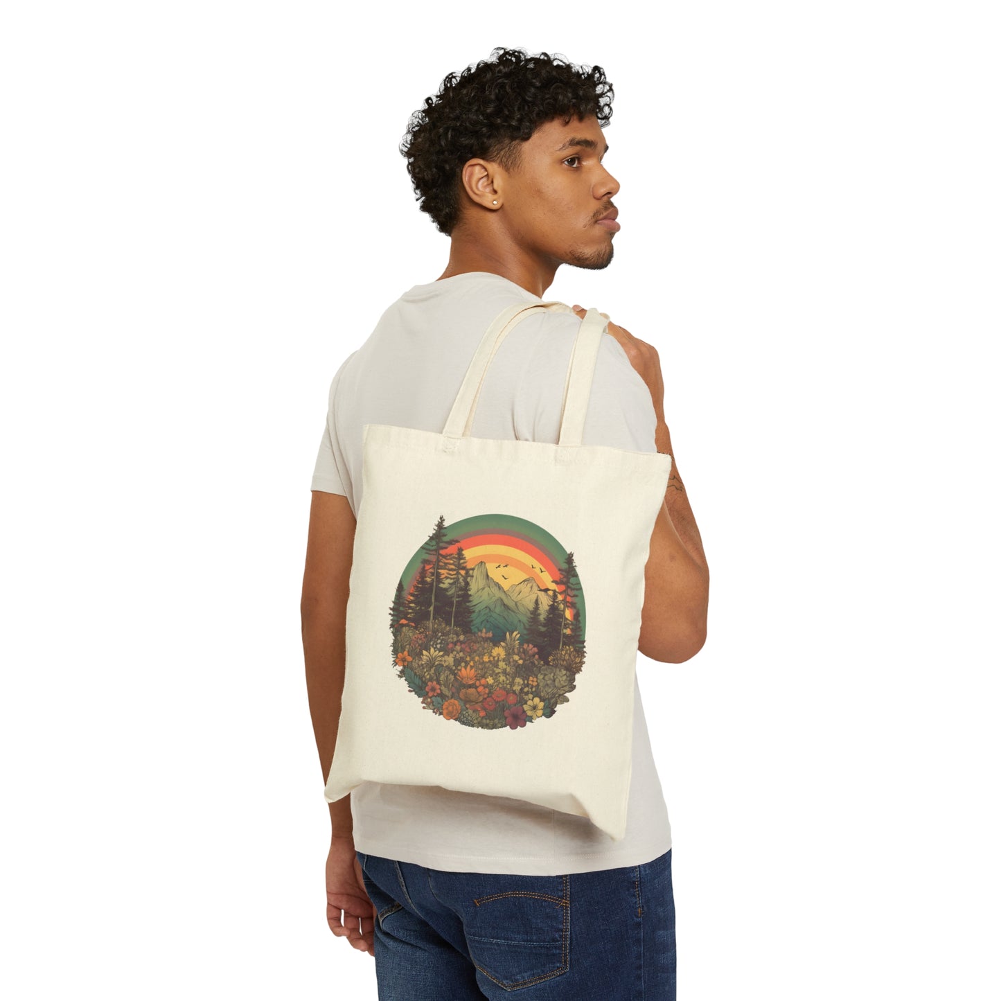 Vintage Style Rainbow Canvas Tote Bag