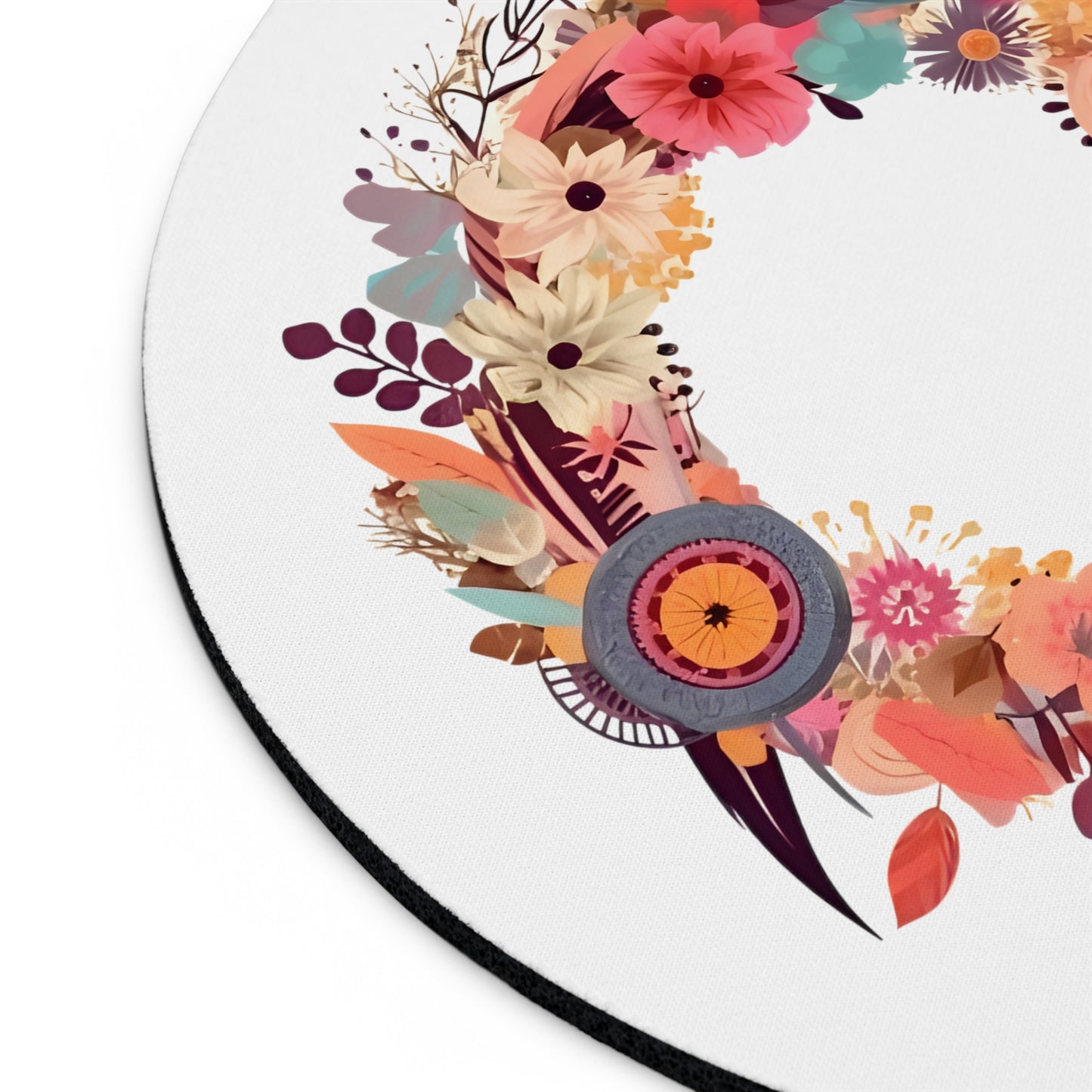 Whimsical Feather Wreath Mousepad