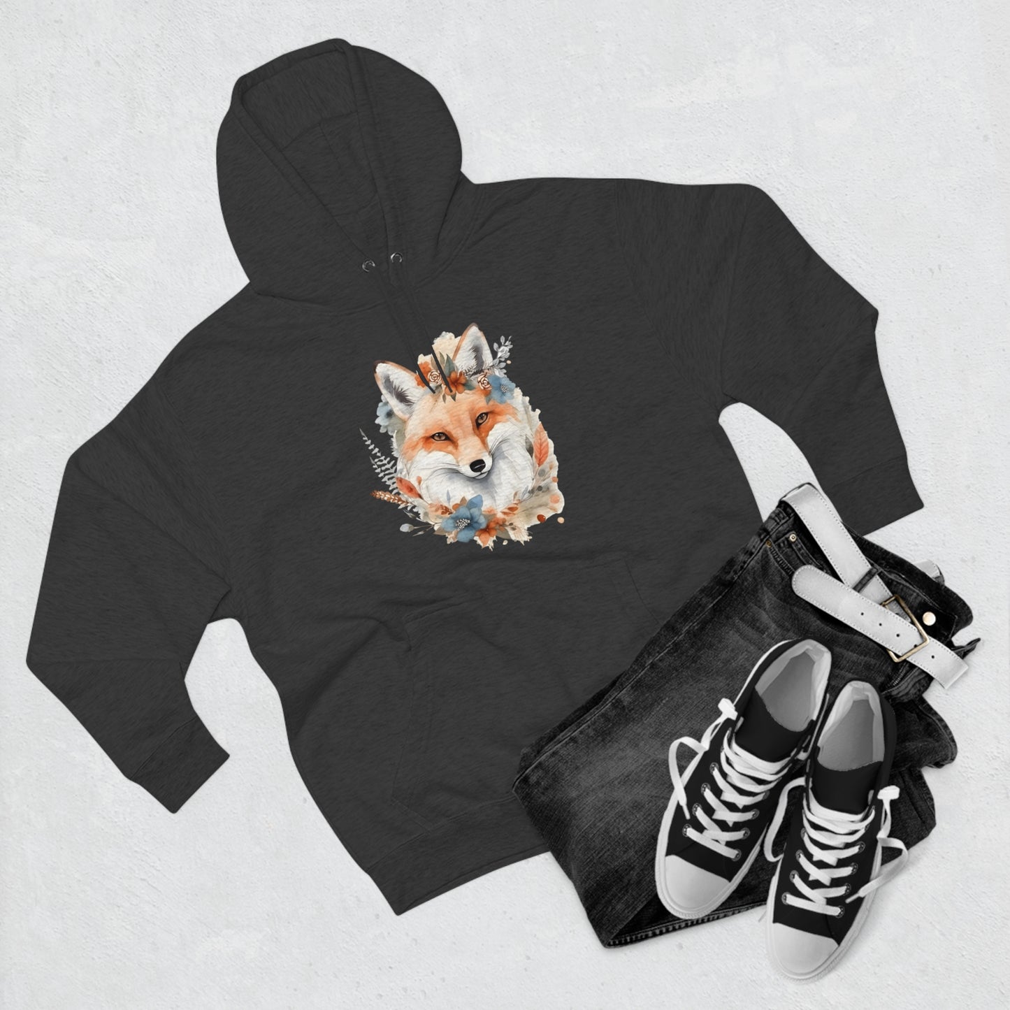 Watercolor Fox and Flowers Hoodie (Unisex)