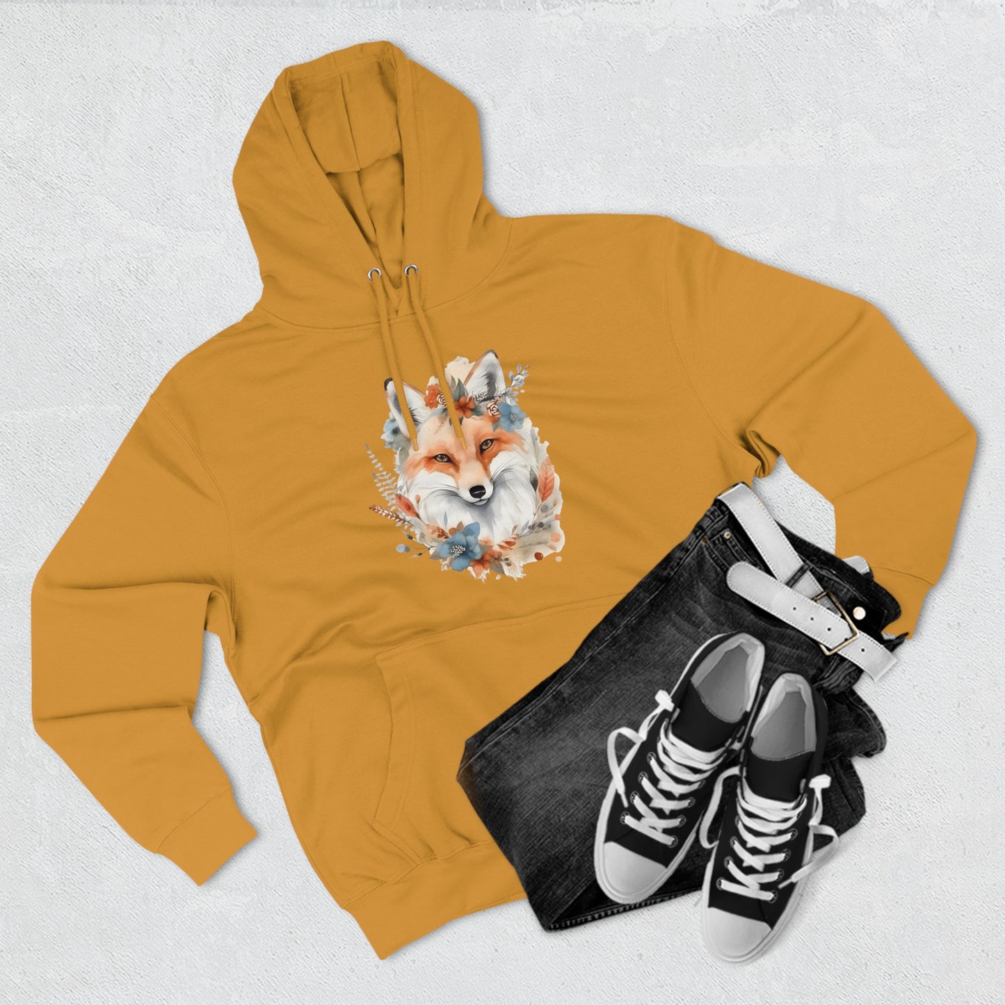 Watercolor Fox and Flowers Hoodie (Unisex)