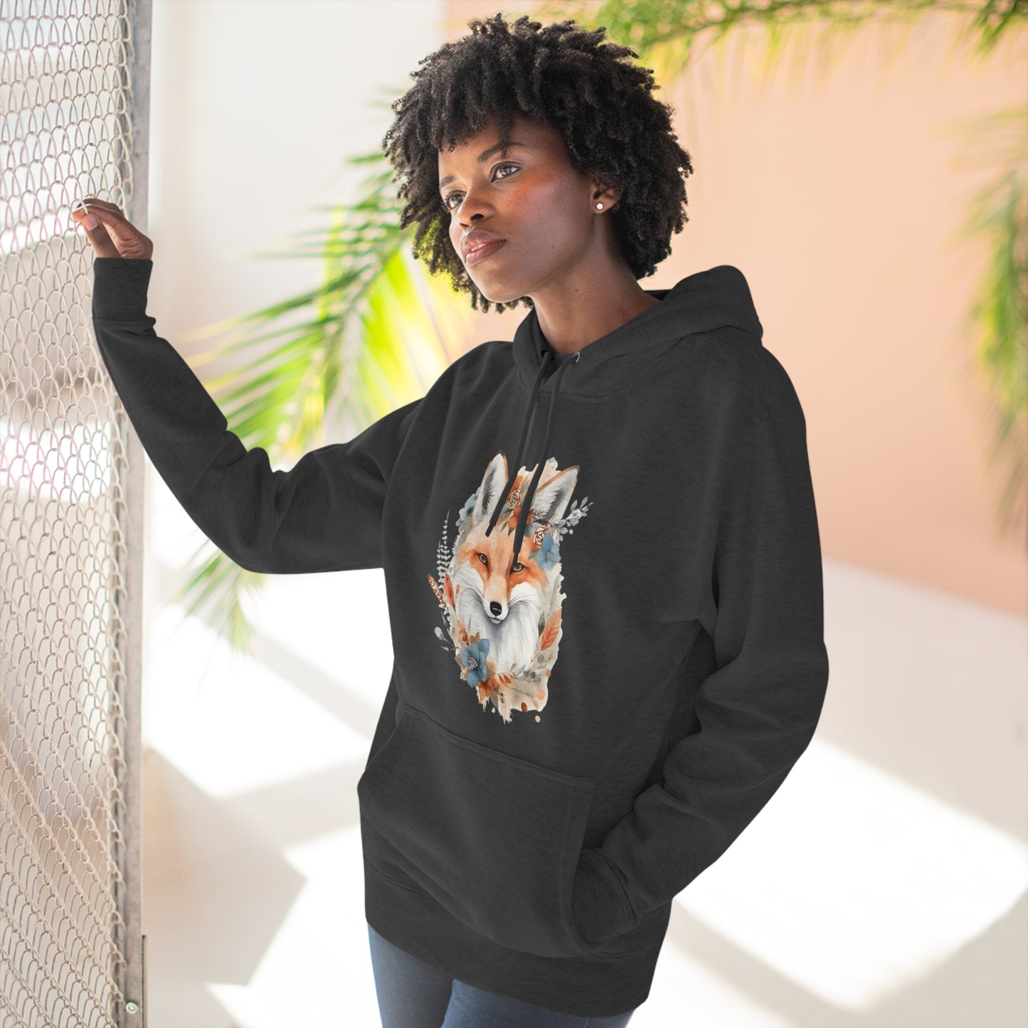 Watercolor Fox and Flowers Hoodie (Unisex)