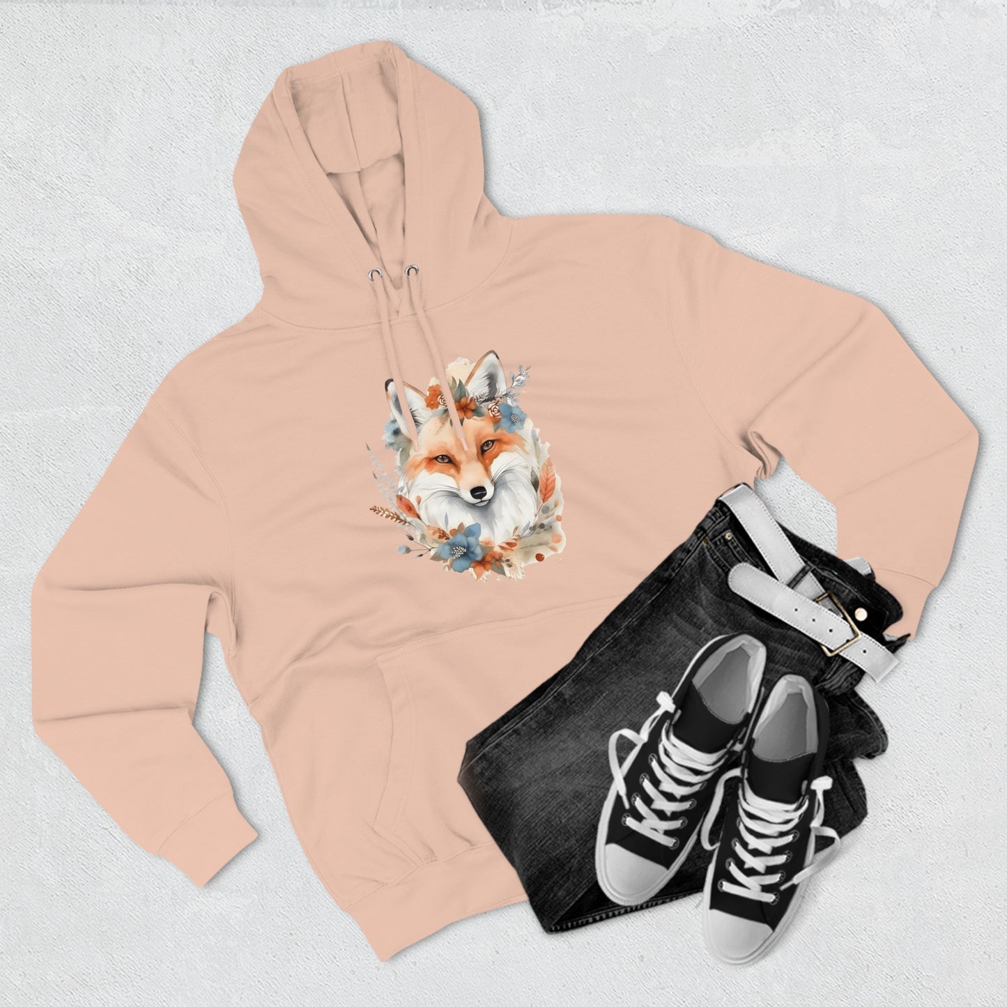 Watercolor Fox and Flowers Hoodie (Unisex)