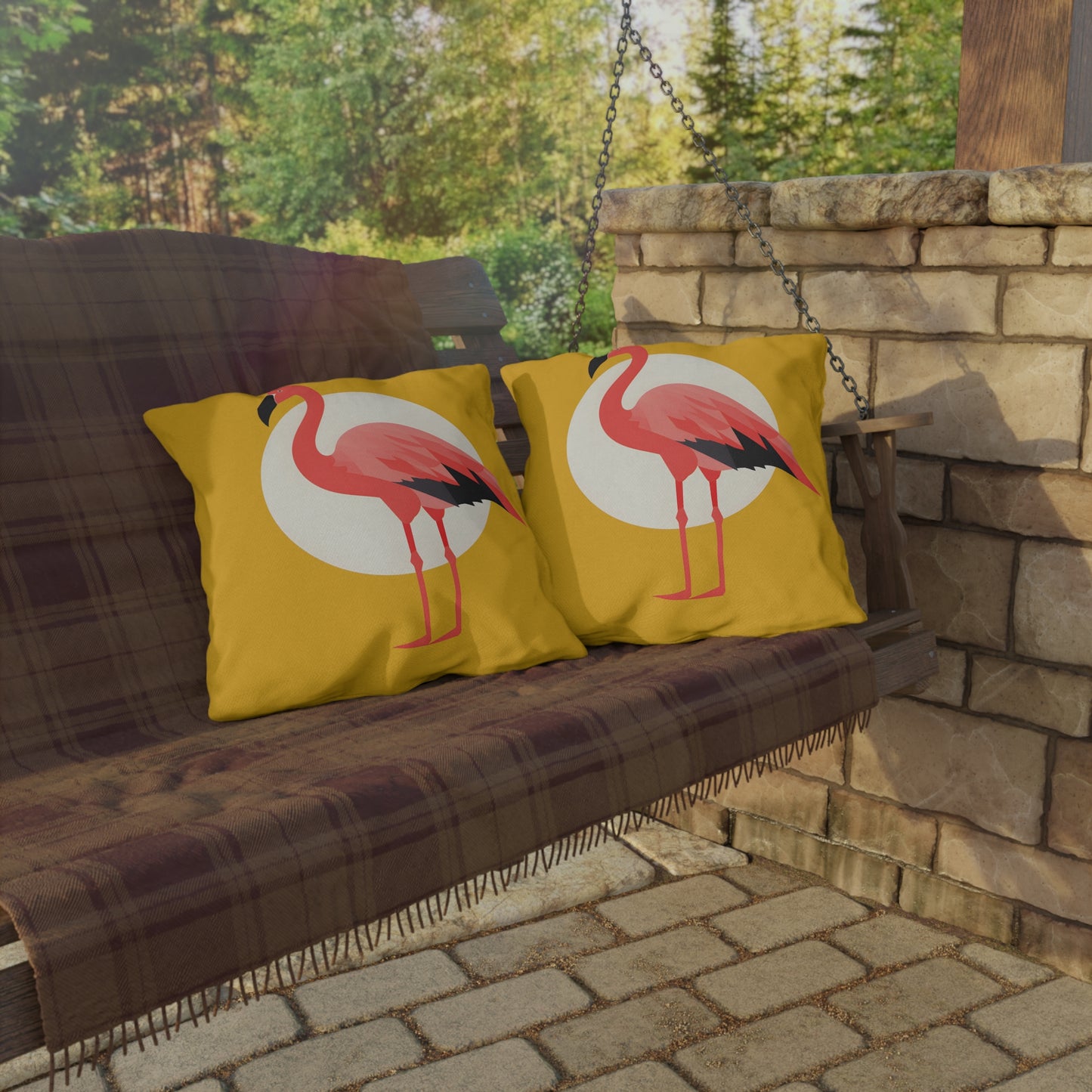 Flamingo and Moon Outdoor Pillows