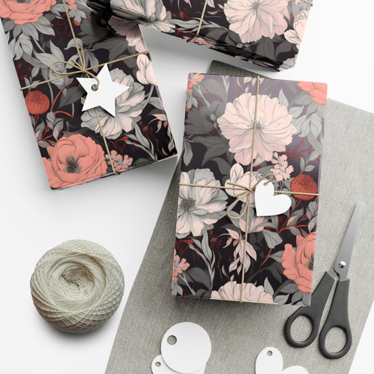 White and Coral Floral Gift Wrapping Paper