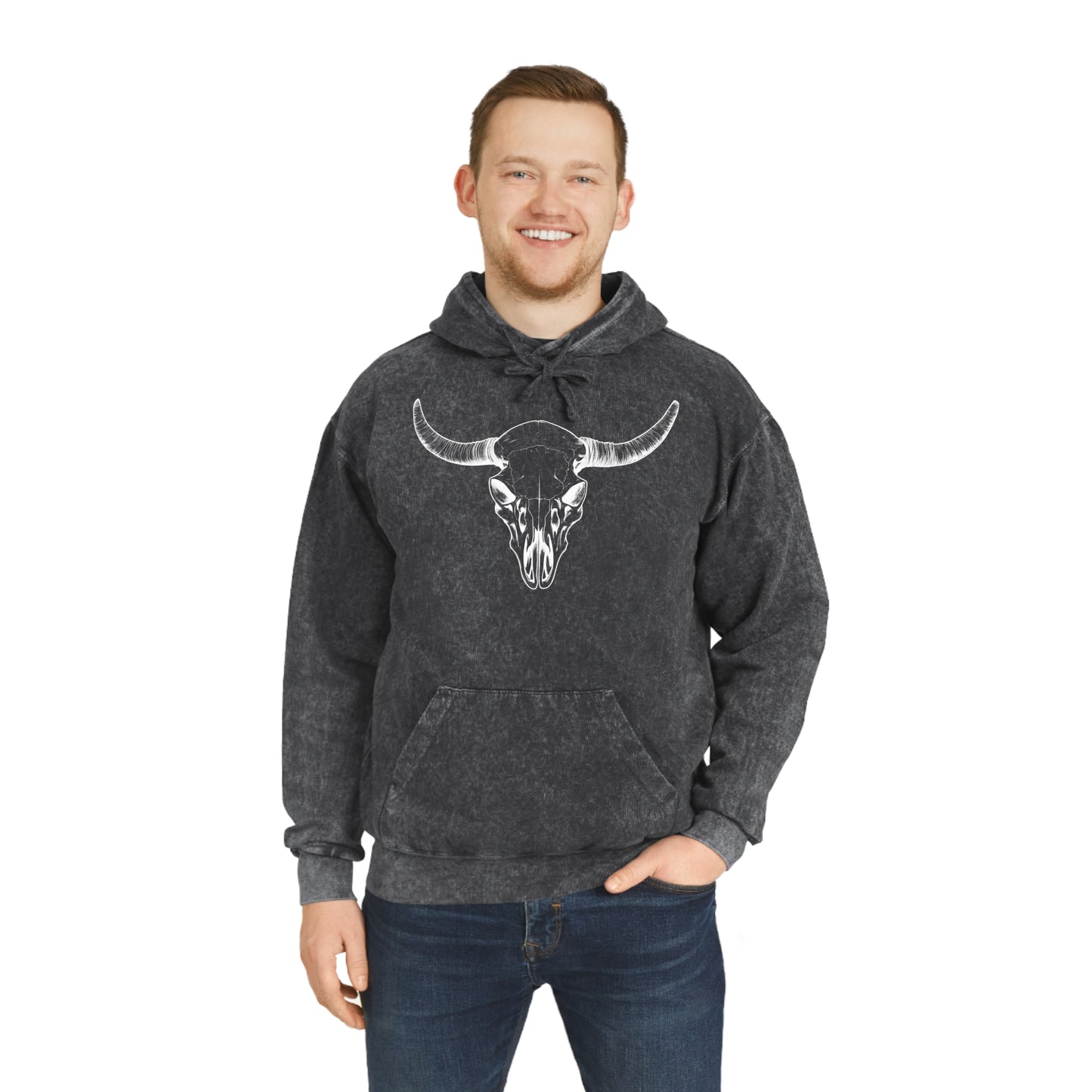 Bull Horn Skull Premium Mineral Wash Hoodie (Unisex)