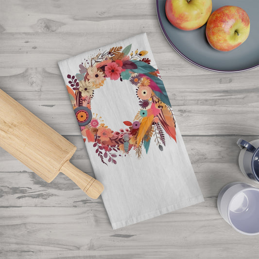 Whimsical Feather Wreath Tea Towel