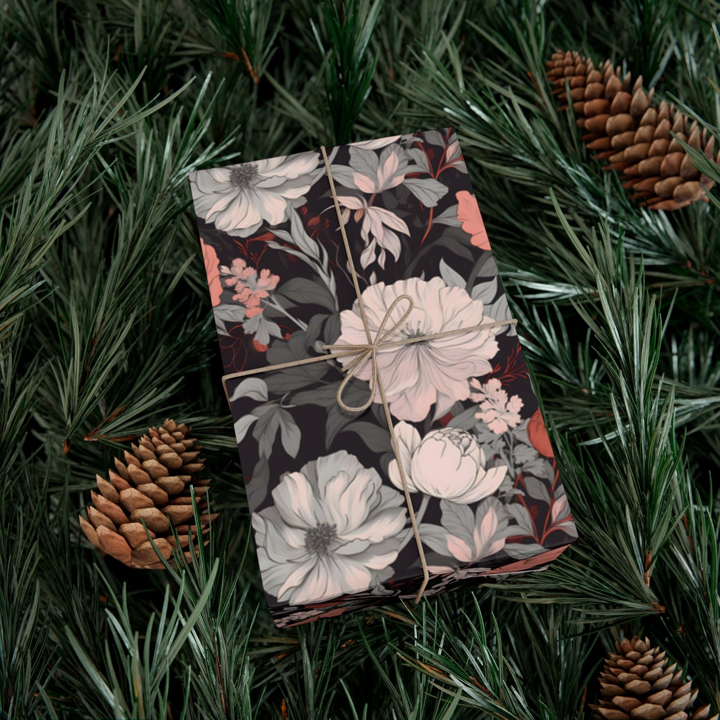 White and Coral Floral Gift Wrapping Paper
