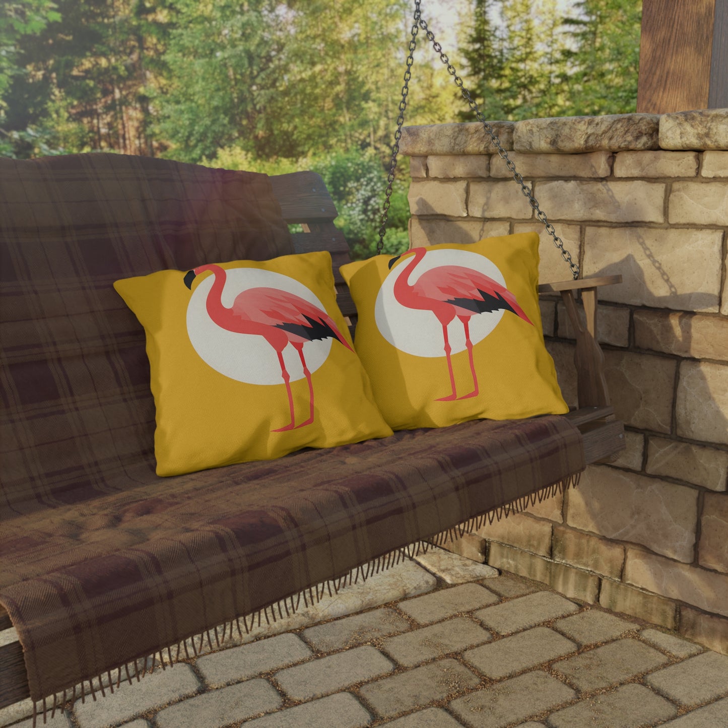 Flamingo and Moon Outdoor Pillows