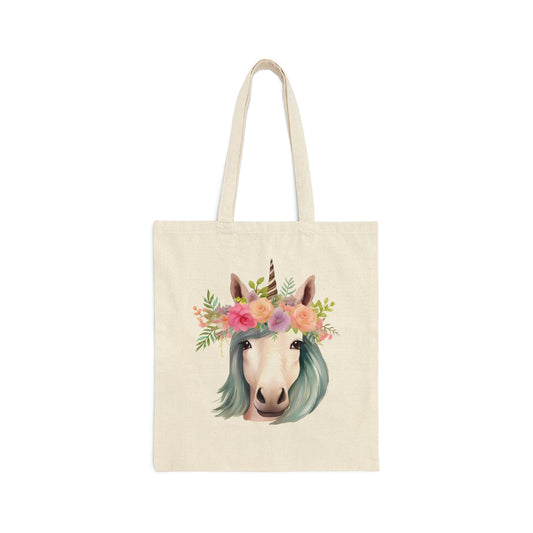 Floral Unicorn Canvas Tote Bag