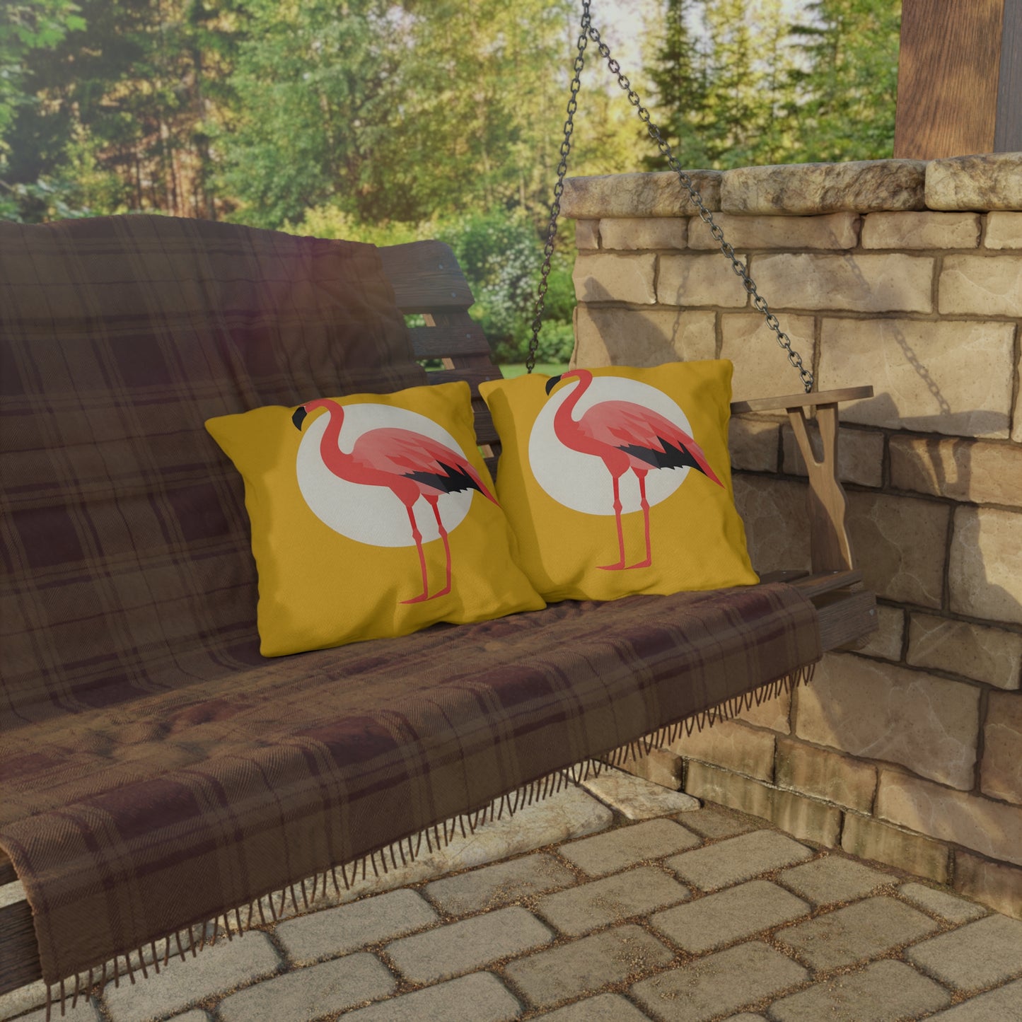 Flamingo and Moon Outdoor Pillows