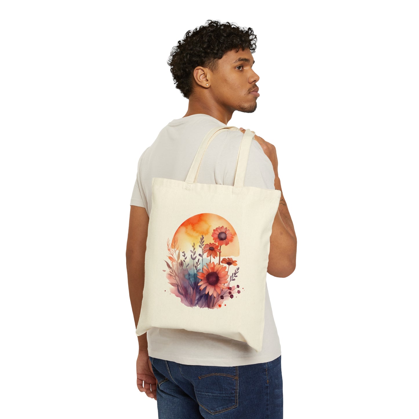 Watercolor Floral Canvas Tote Bag