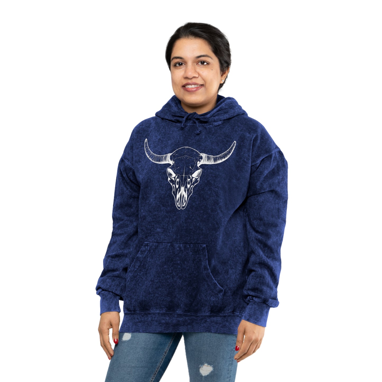 Bull Horn Skull Premium Mineral Wash Hoodie (Unisex)