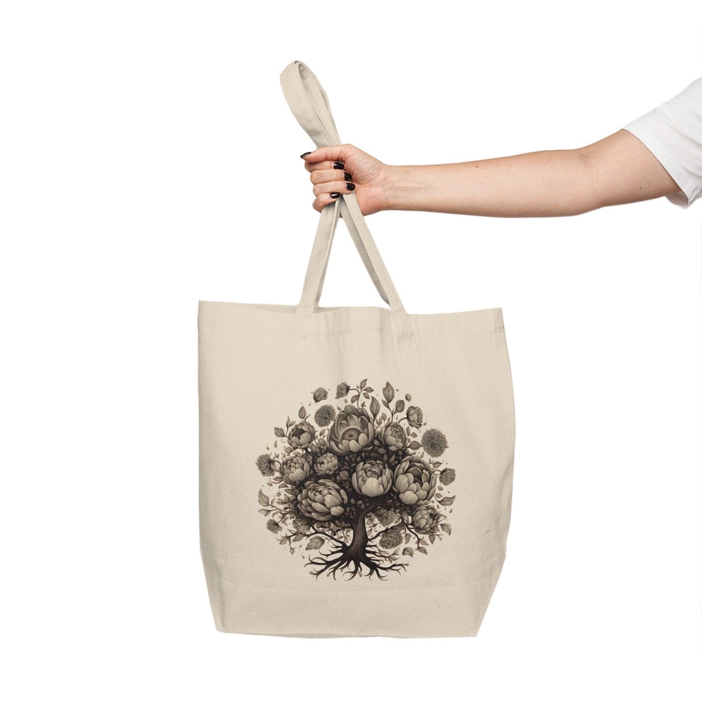 Peony Tree Canvas Shopping Tote