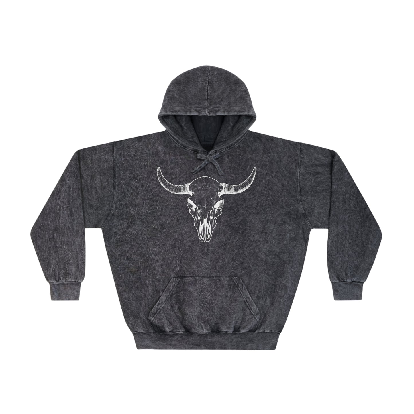 Bull Horn Skull Premium Mineral Wash Hoodie (Unisex)