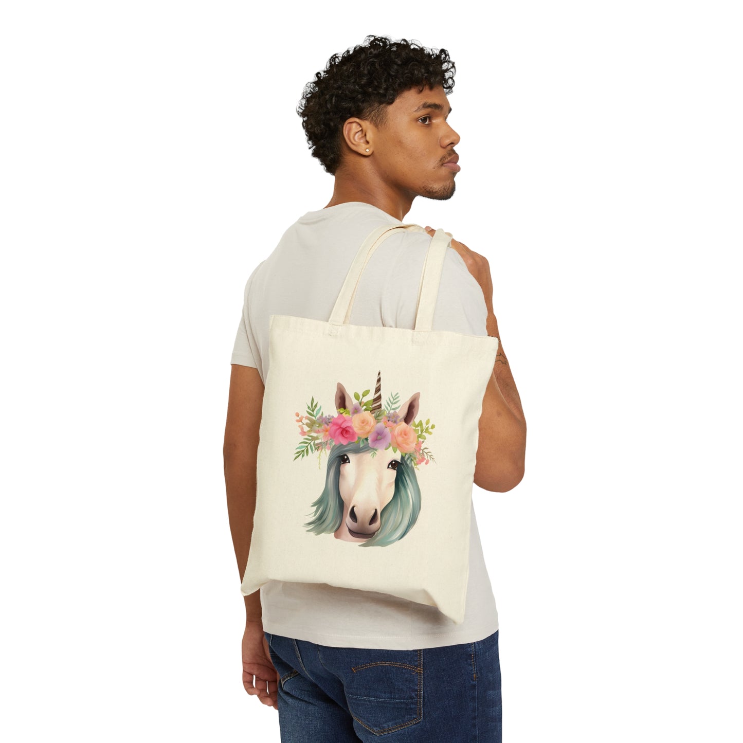 Floral Unicorn Canvas Tote Bag