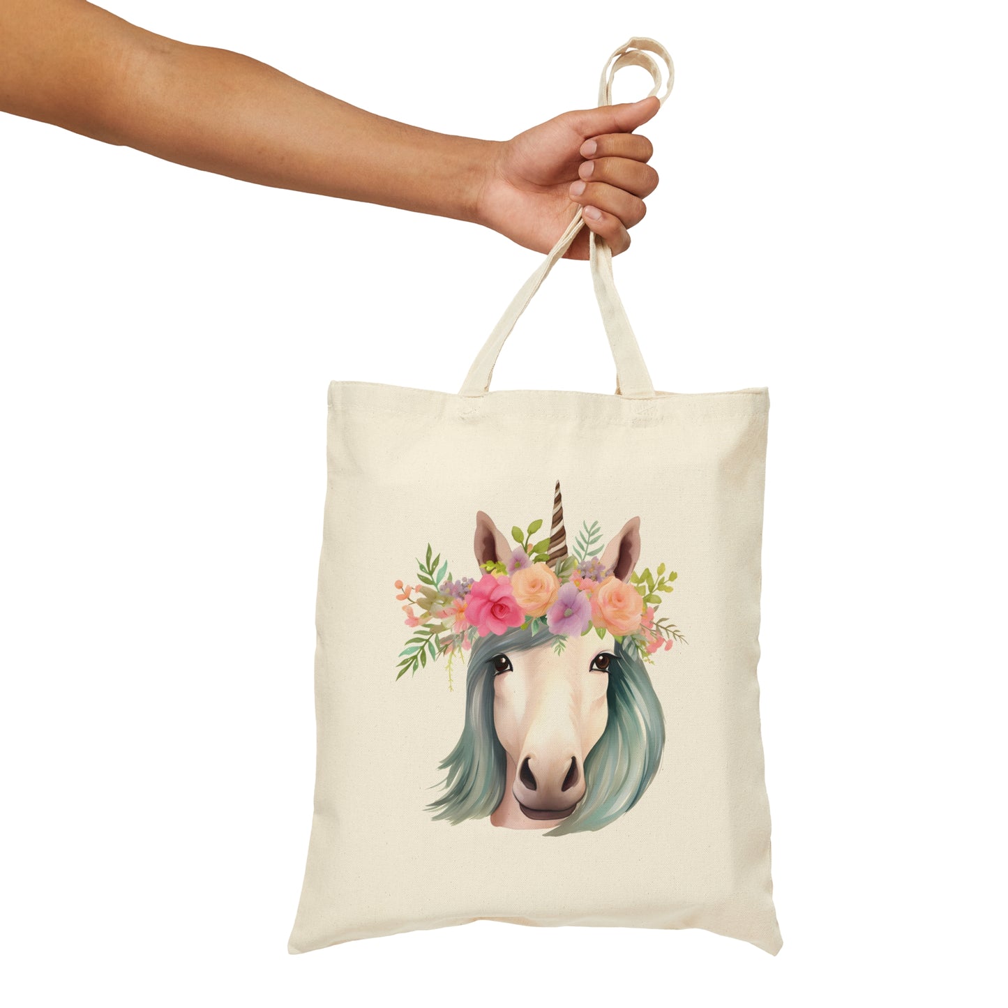 Floral Unicorn Canvas Tote Bag