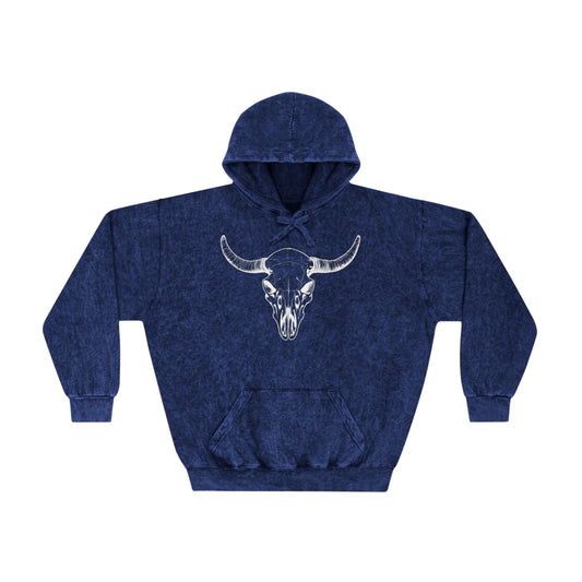 Bull Horn Skull Premium Mineral Wash Hoodie (Unisex)