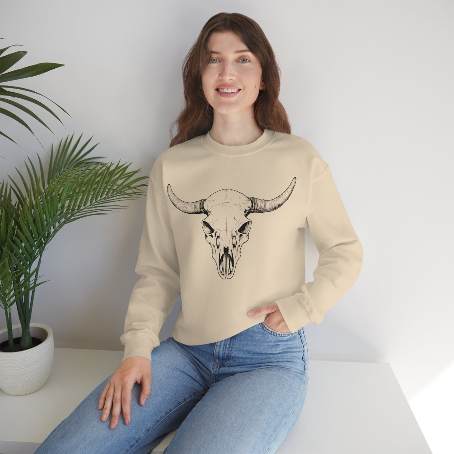 Bull Horn Heavy Blend Crewneck Sweatshirt (Unisex)