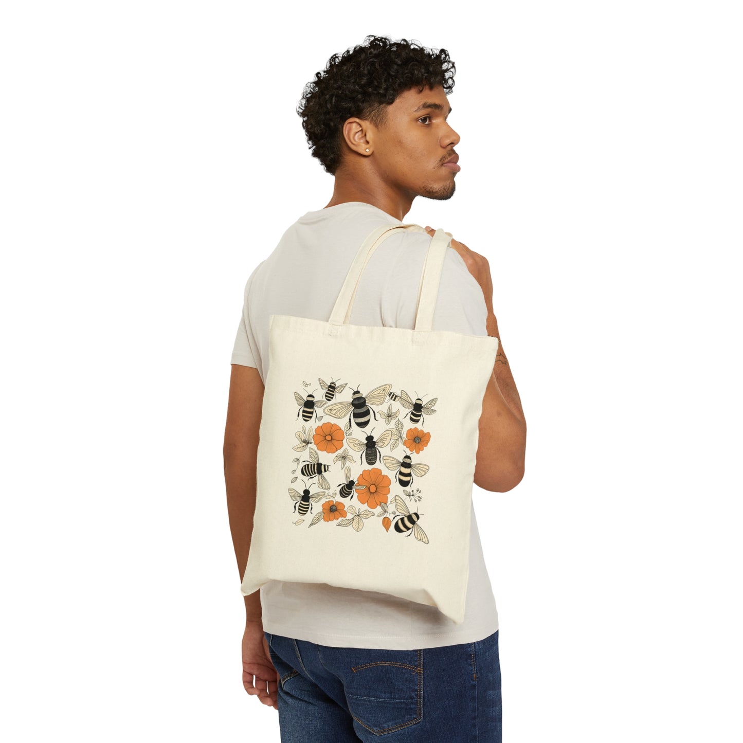 Bees and Flowers Canvas Tote Bag