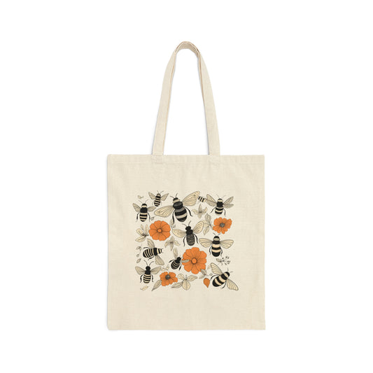 Bees and Flowers Canvas Tote Bag