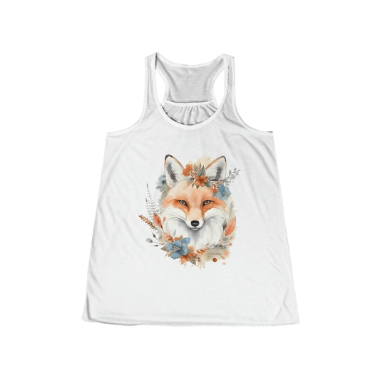 Watercolor Fox and Flowers Flowy Racerback Tank (Women's)