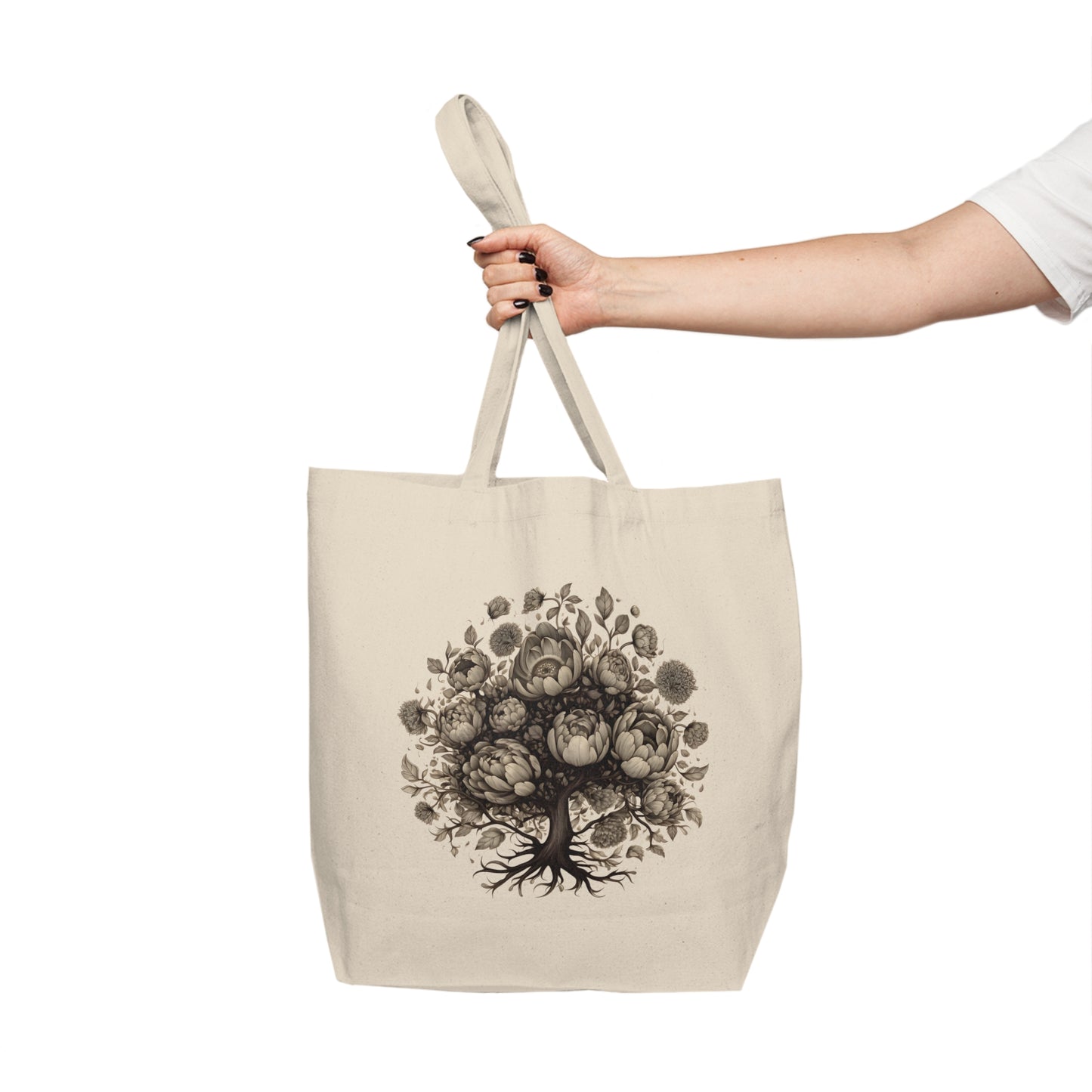 Peony Tree Canvas Shopping Tote