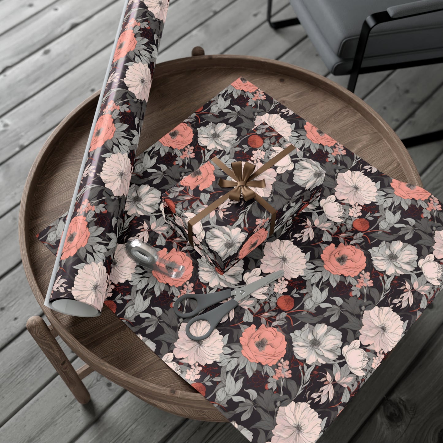 White and Coral Floral Gift Wrapping Paper