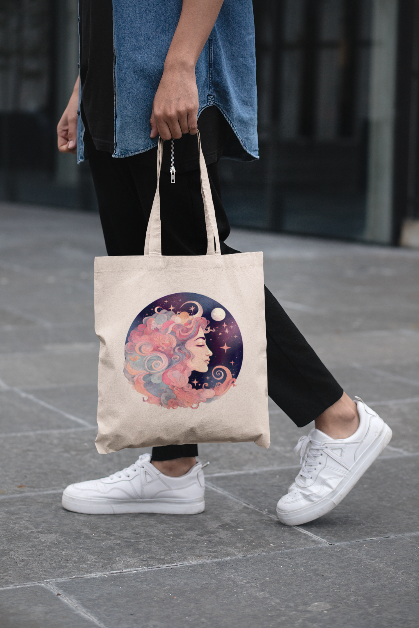 Celestial Moon Goddess Canvas Tote Bag