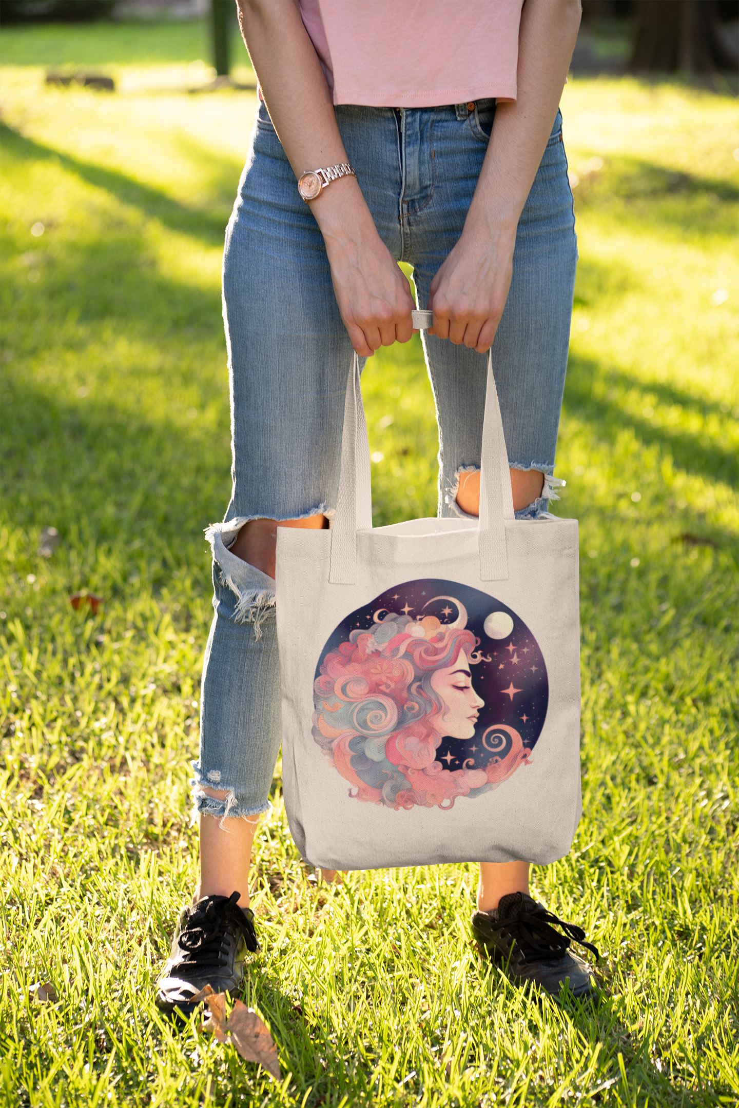 Celestial Moon Goddess Canvas Tote Bag