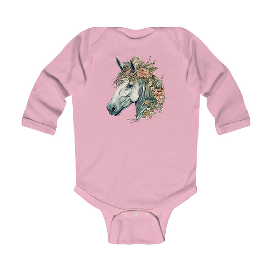 Floral Horse Long Sleeve Bodysuit (Infant)