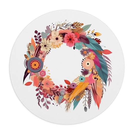 Whimsical Feather Wreath Mousepad