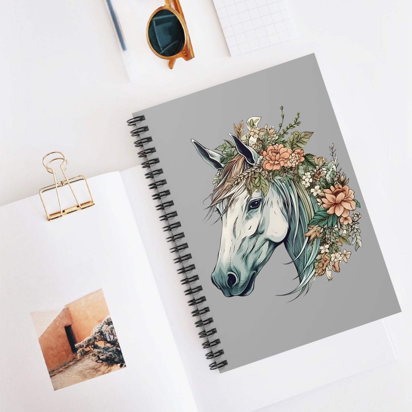 Floral Horse Spiral Notebook (Ruled Line)